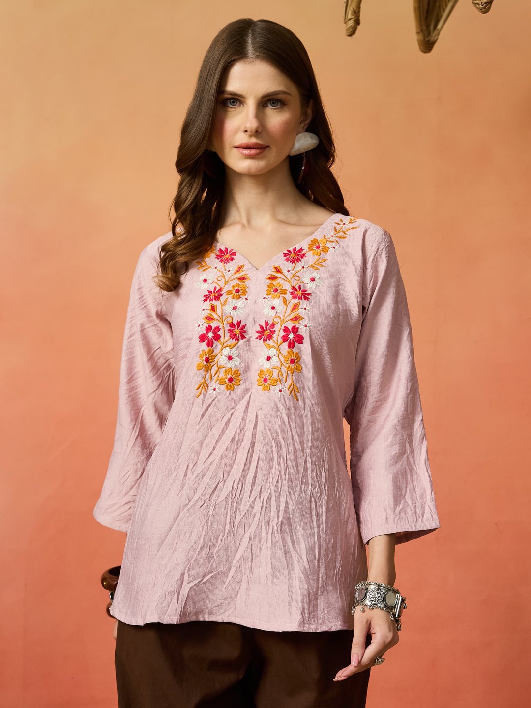 Women’s Embroidered Pink Tunic Top